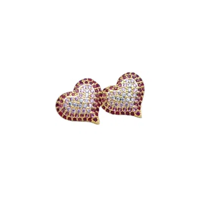 Native Gem Women's Queen Of Heart Stud Earrings- Pink