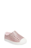 Native Shoes Kids'  Jefferson Bling Glitter Slip-on Sneaker In Milk Pink Bling/shell White
