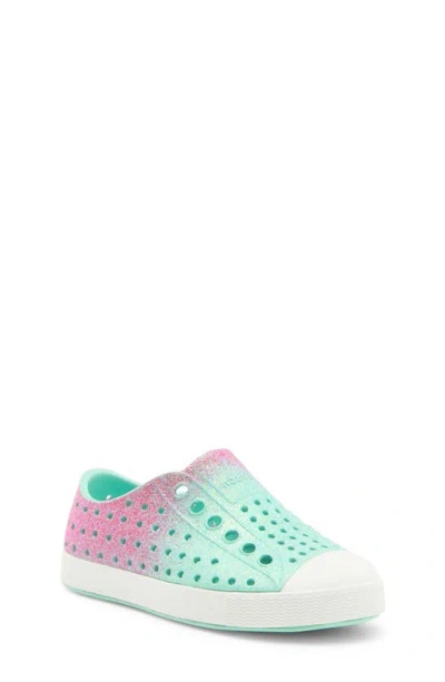 Native Shoes Kids' Jefferson Bling Glitter Slip-on Trainer In Teal/ Pink