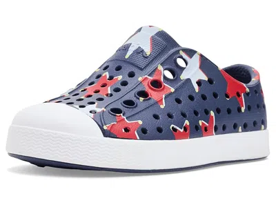 Native Shoes Jefferson Print (toddler) Kid's Shoes Regatta Blue/shell White/torch Star Badge: 10 Toddler M In Multi