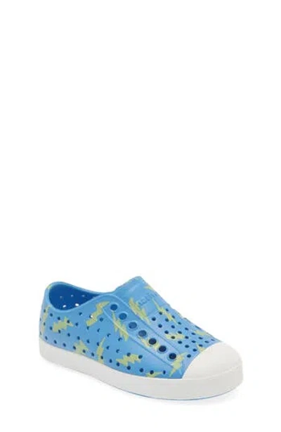 Native Shoes Jefferson Water Friendly Perforated Slip-on In Resting Blue/white/celery