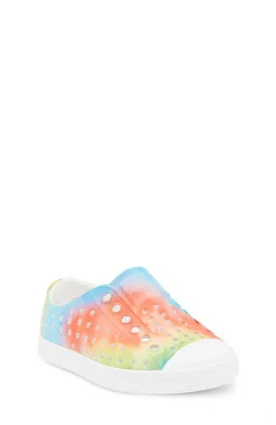 Native Shoes Jefferson Water Friendly Perforated Slip-on In Shell White/rainbow Tiedye