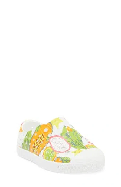 Native Shoes Jefferson Water Friendly Perforated Slip-on In White/dazzle Tropic Fruits