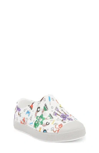 Native Shoes Jefferson Water Friendly Perforated Slip-on In White/raincoat Robuddies