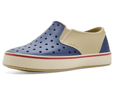 Native Shoes Miles Block (little Kid/big Kid) Kid's Shoes Taos Tan/bone White/regatta Block : 6 Big Kid M, Synthe In Black