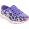 Native Shoes Kids'  Robbie Floral Water Friendly Perforated Slip-on In Ultra Violet/pink/cheetah