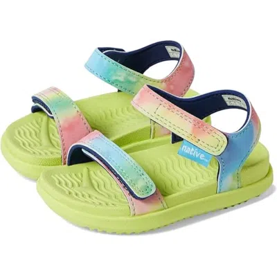 Native Shoes Kids' Youth  Charley Sandal Celery Green Sugarlite Tie Dye Print Zogg2351 In Multi