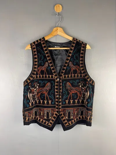 Pre-owned Native X Vintage Vtg Rolens Like Hermes Style Native Full Printed Velvet Vest In Black