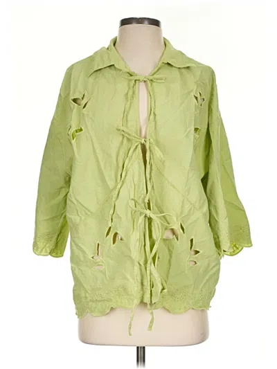 Pre-owned Native Youth 3/4 Sleeve Button Down Shirt In Green