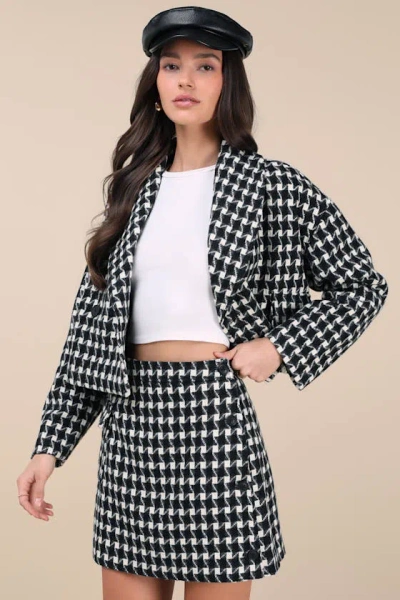 Native Youth Ada Black And White Houndstooth Mini Skirt
