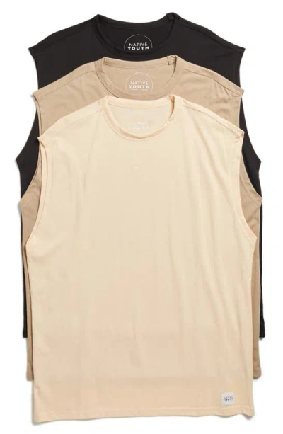 Native Youth Assorted 3-pack Vest Tank Tops In Black/ Peach/ Clay