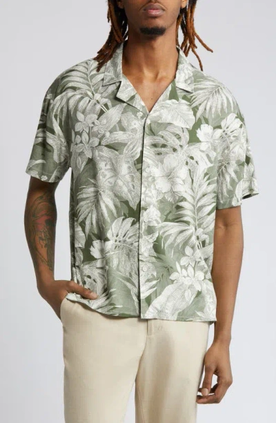 Native Youth Botanical Boxy Camp Shirt In Green Floral