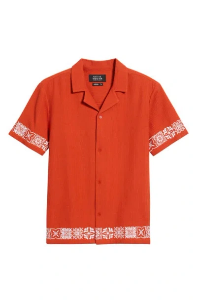 Native Youth Washed Waffle Knit Shirt With Embroidery In Red