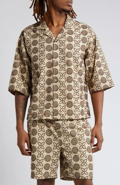 Native Youth Embroidered Boxy Camp Shirt In Beige / Brown