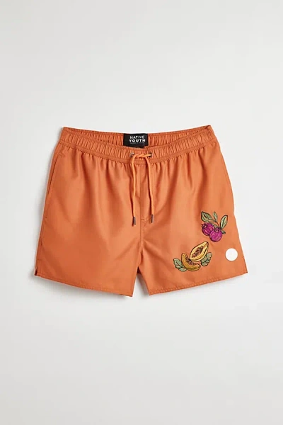 Native Youth Etaerio Embroidered Swim Short In Terracotta, Men's At Urban Outfitters In Orange