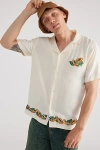 NATIVE YOUTH ETAERIO FRUIT EMBROIDERED SHORT SLEEVE SHIRT TOP IN IVORY, MEN'S AT URBAN OUTFITTERS