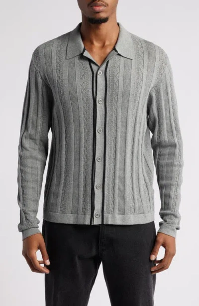 Native Youth Hemmings Jacquard Stripe Button-up Knit Top In Grey