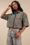 Native Youth Lacy Washed Grey Cropped Denim Top In Washed Grey