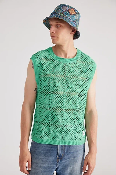 Native Youth Maddox Crochet Vest Jacket In Green, Men's At Urban Outfitters
