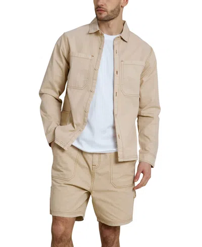 Native Youth Men's Contrast-stitch Carpenter Shirt In Stone