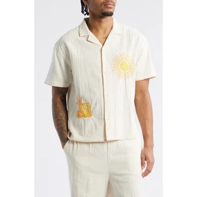 Native Youth Oakley Textured Boxy Camp Shirt In Off White
