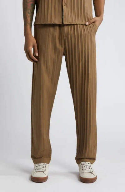 Native Youth Plissé Elastic Waist Pants In Taupe