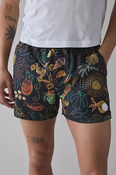Native Youth All Over Stitch Print Swim Shorts In Black