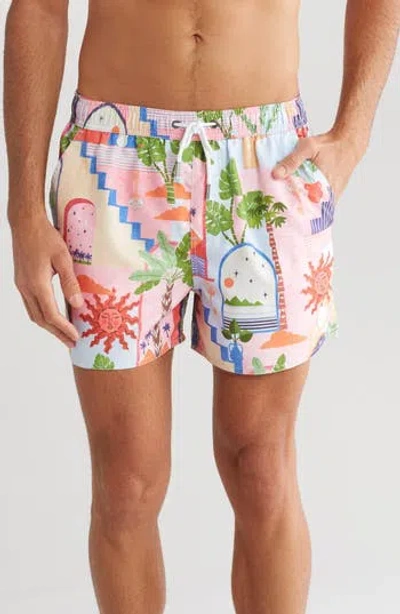 Native Youth Volley Swim Trunks In Light Blue/pink