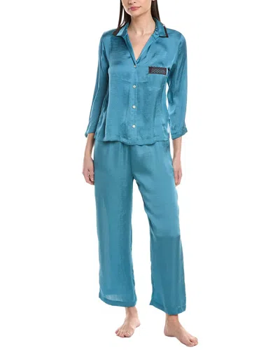 Natori 2pc Ashley Washed Satin Icon Notch Pajama Set In Blue