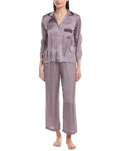 Natori 2pc Ashley Washed Satin Icon Notch Pajama Set In Purple