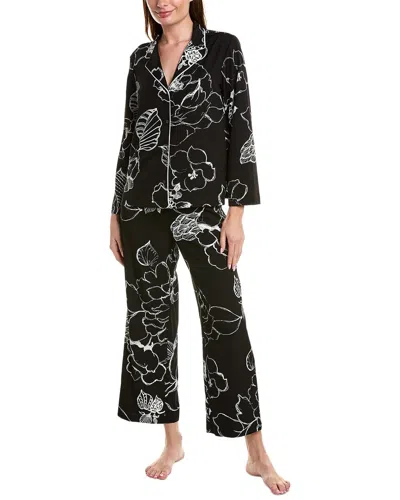 Natori Juliette Cropped Floral-print Pajama Set In Black