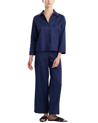 Natori 2pc Sateen Embroidered Essentials Notch Pajama Set In Blue