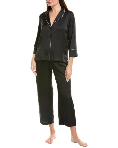 Natori 2pc Satin Essentials Notch Pajama Set In Black