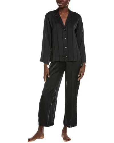 Natori 2pc Sheer Stripe Jacquard Notch Pajama Set In Black