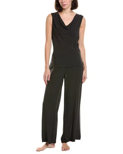 Natori 2pc Sleek Cowl Silk-blend Pajama Set In Black