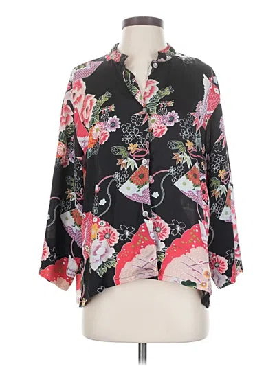 Pre-owned Natori 3/4 Sleeve Blouse In Black