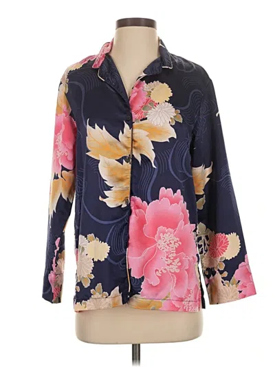 Pre-owned Natori 3/4 Sleeve Blouse In Blue