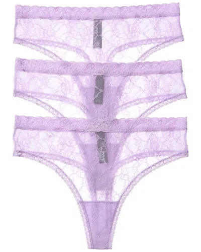 Natori 3pk Bliss Allure One Size Lace Thong In Purple