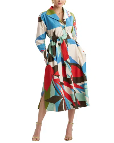 Natori Abstract Palm Poplin Oversized Shirtdress In Multi