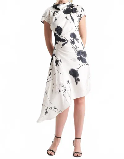 Natori Nara Silk Twill Asymmetric Pleated Dress In Multi