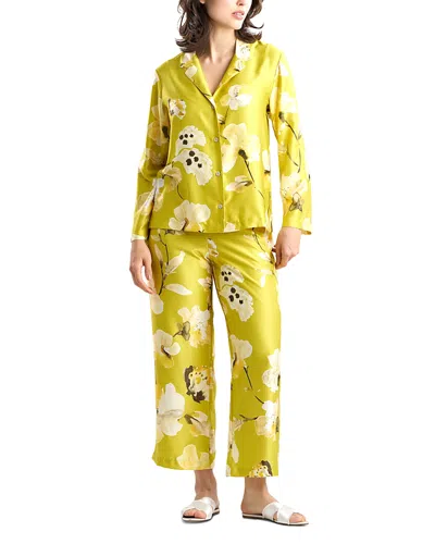 Natori Aurelia Printed Charmeuse Notch Pajama Set In Green