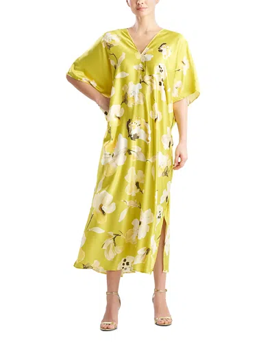 Natori Aurelia Printed Charmeuse Waterfall Caftan In Green