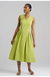 Natori Basketweave Sleeveless Pleat Release Dress In Pear