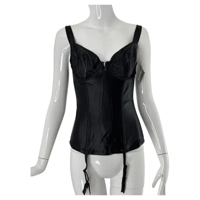 Pre-owned Natori Black Satin Corset With Garters 36c Unworn With Tags 1990s