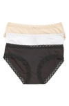 Natori Bliss 3-pack Cotton Blend Briefs In Black/cafe/white