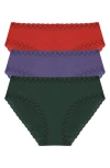 Natori Bliss 3-pack Cotton Blend Briefs In Dk Forest/nightfall/samba