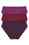 Natori Bliss 3-pack Cotton Blend Briefs In Grape,cherry,verbena