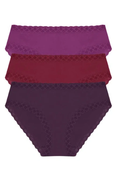 Natori Bliss 3-pack Cotton Blend Briefs In Verbena/dark Cherry/grape