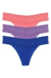 Natori Bliss Perfection Lace-trim Thong 3-pack 750092mp In Ivory,verbena,oregano