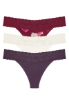Natori Three-pack Bliss Perfection Thongs In Verbena/ivory/cherry